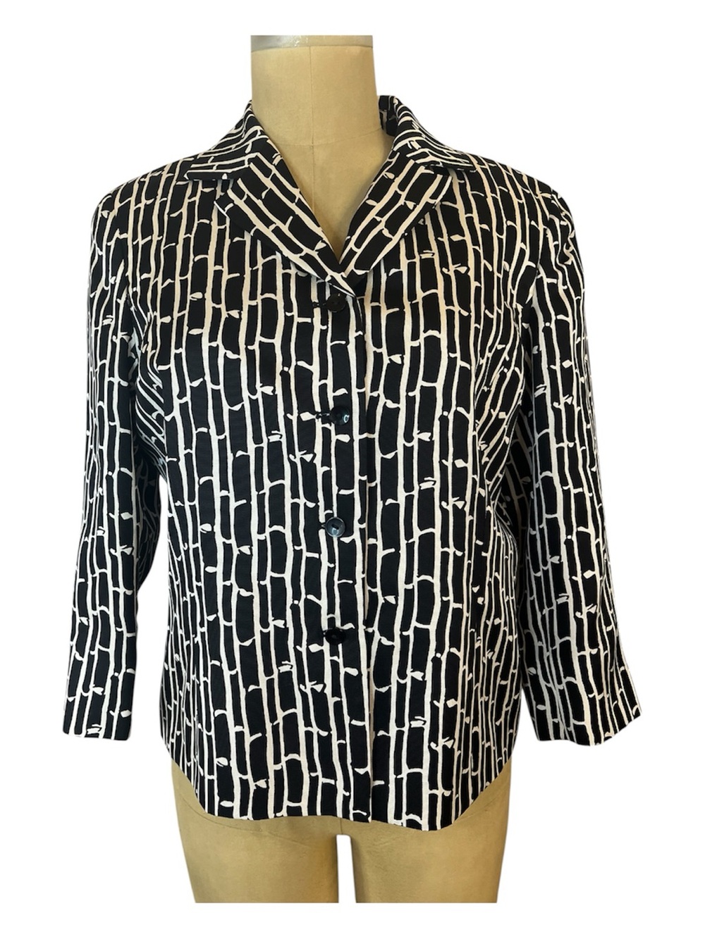 Talbots Silk Artsy Black and White Branch Patterned Blazer